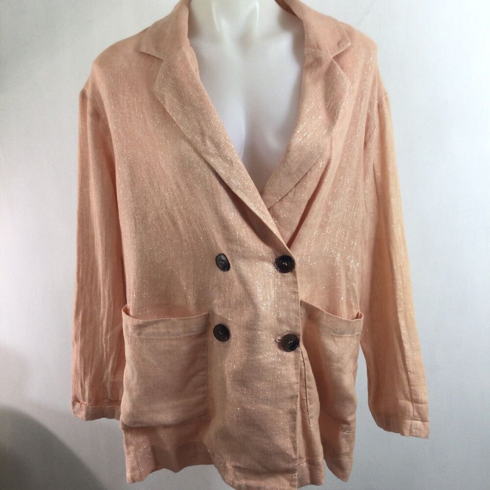 Anthropologie Amadi Womens Linen Shimmer Metallic Blazer Jacket Pink Small NWT